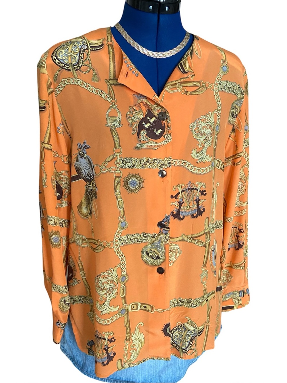 Vintage Elizabeth Ascot 100% Silk Button down blouse Made in Italy Equestrian